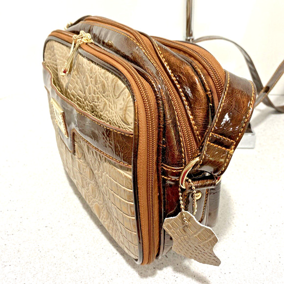 Y2K MC Marc Chantal Purse 2-Tone Moc Croc Textured Patent Crossbody Shoulder Bag - Picture 4 of 12